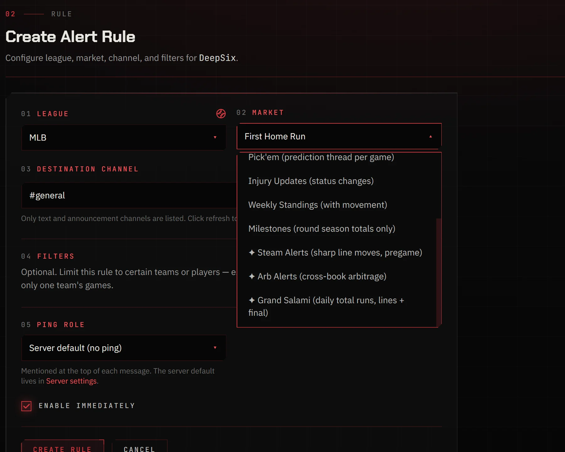 Create alert rule with the Premium markets in the dropdown